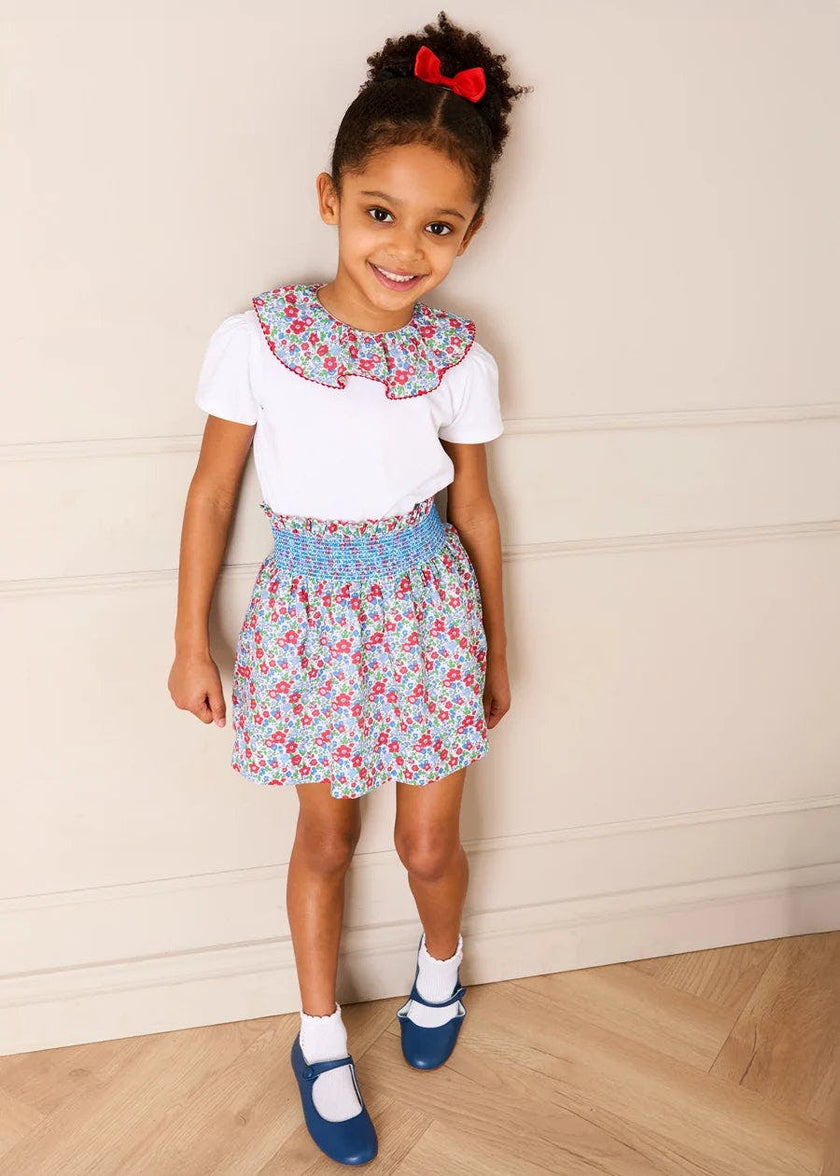Emilia Floral Elasticated Waist Skirt in Red (2-10yrs)