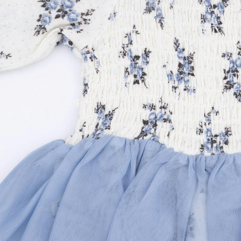 Belle Rosette Dot - Long Sleeve Smocked Bubble with Tutu