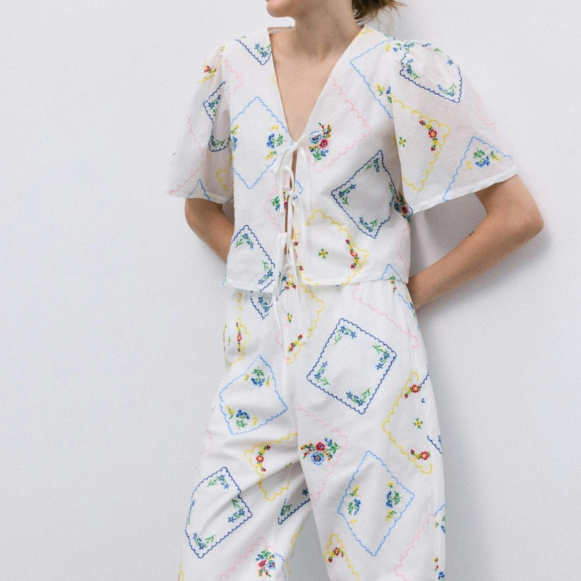Jacinthe Woman Shirt Multicolor Embroidery