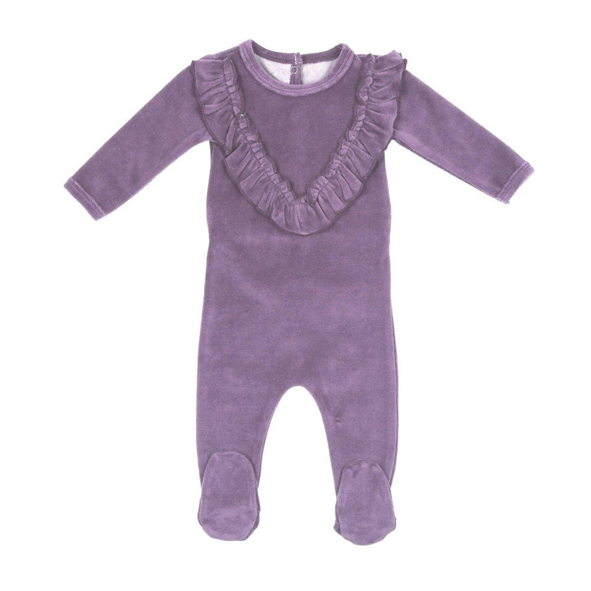 Velour Ruffle Long Sleeve Footie