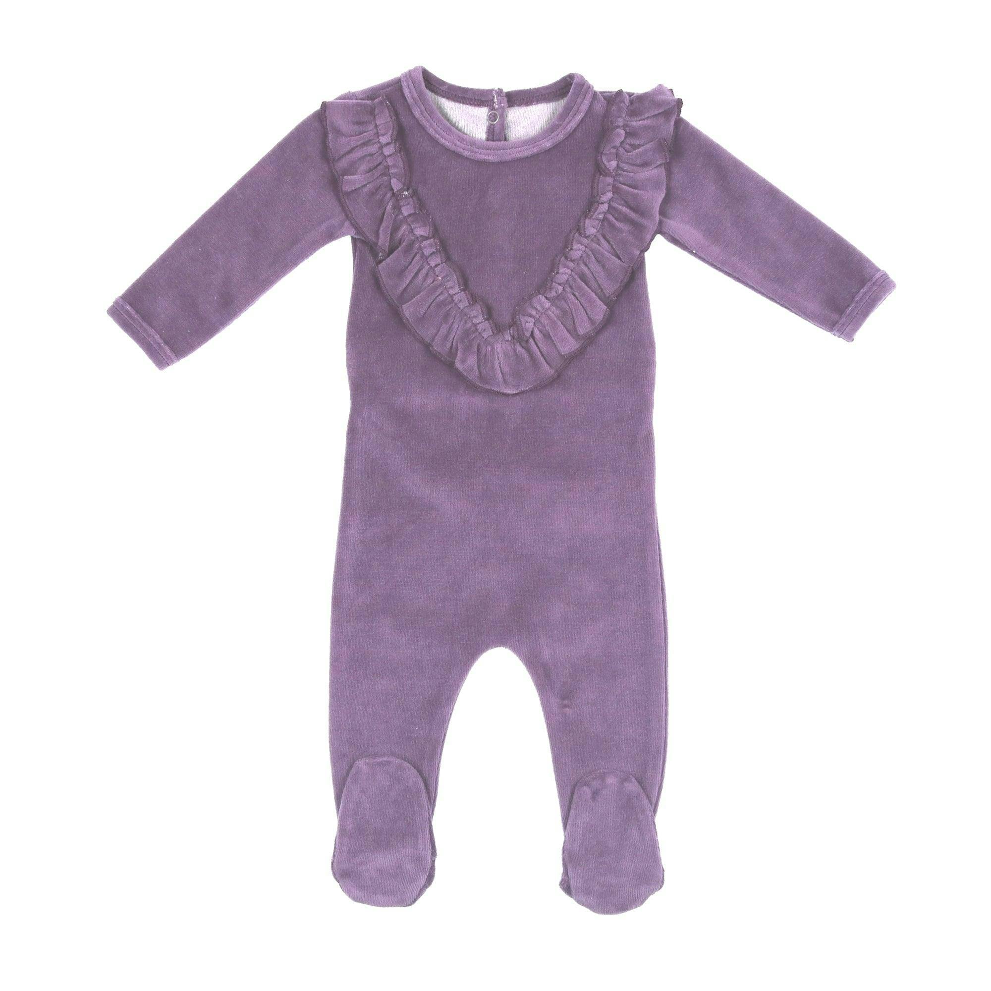 Velour Ruffle Long Sleeve Footie
