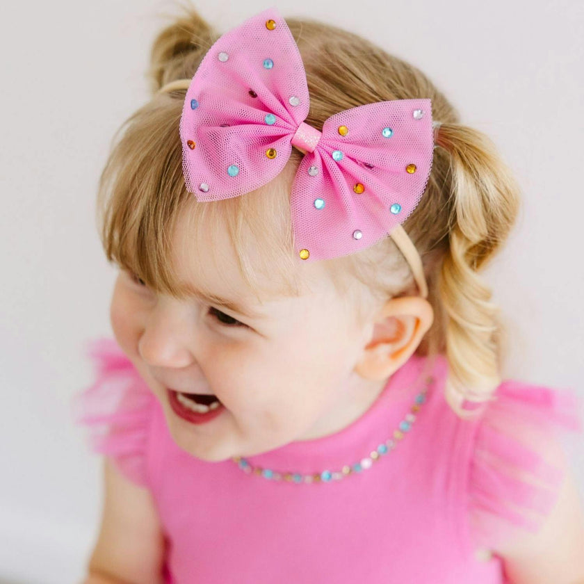 Raspberry Rhinestone Bow Baby Headband
