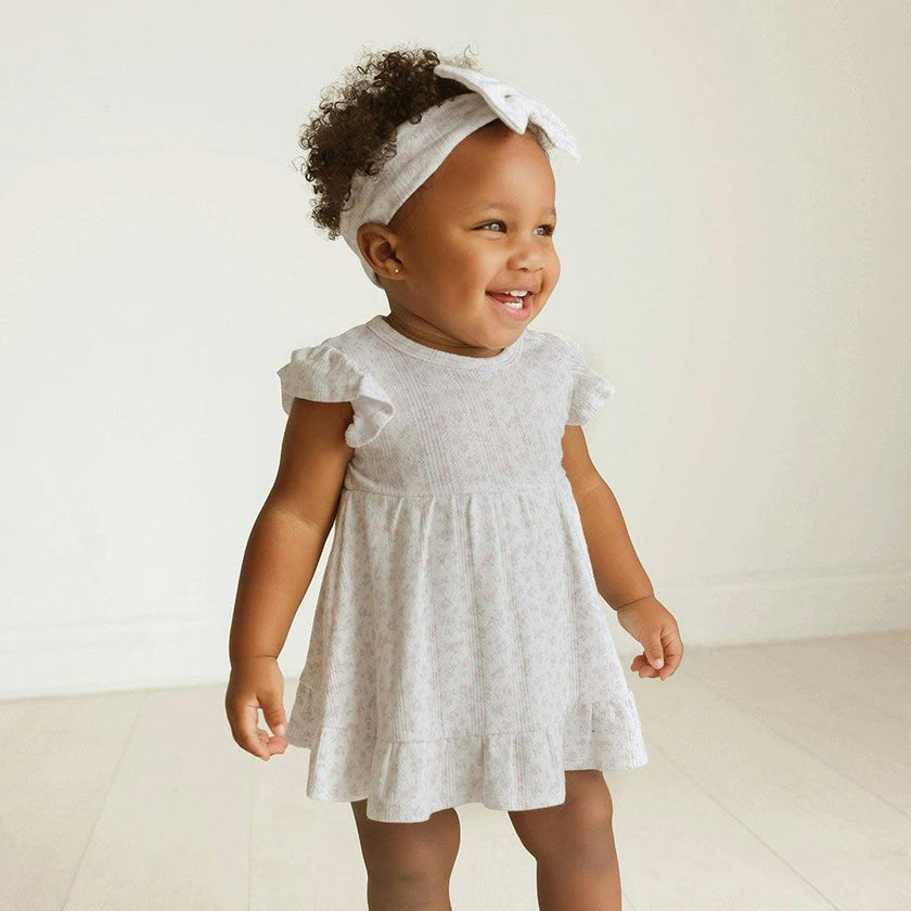 Andina Cream Pointelle Ruffled Bodysuit Dress