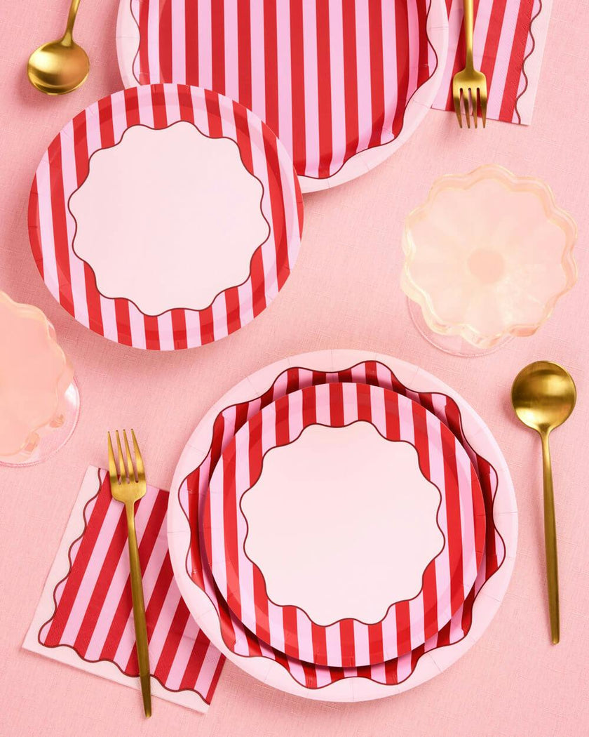 Candy Stripe Plates Set - 32 paper plates, 2 sizes