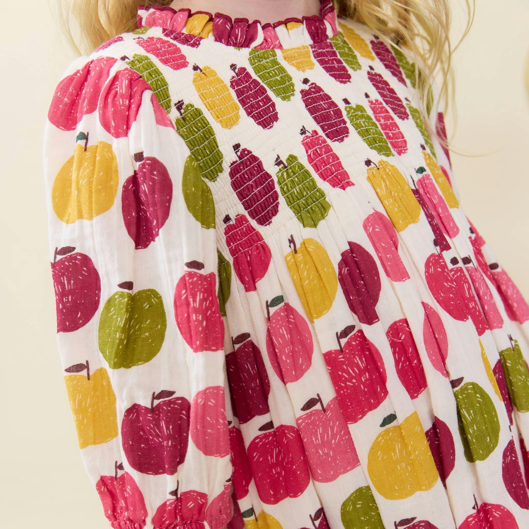 Girls Puff Sleeve Stevie- Pink Delicious Apples