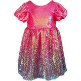 Bubble Gum Short Puff Sleeve Shimmer Sequin Dress