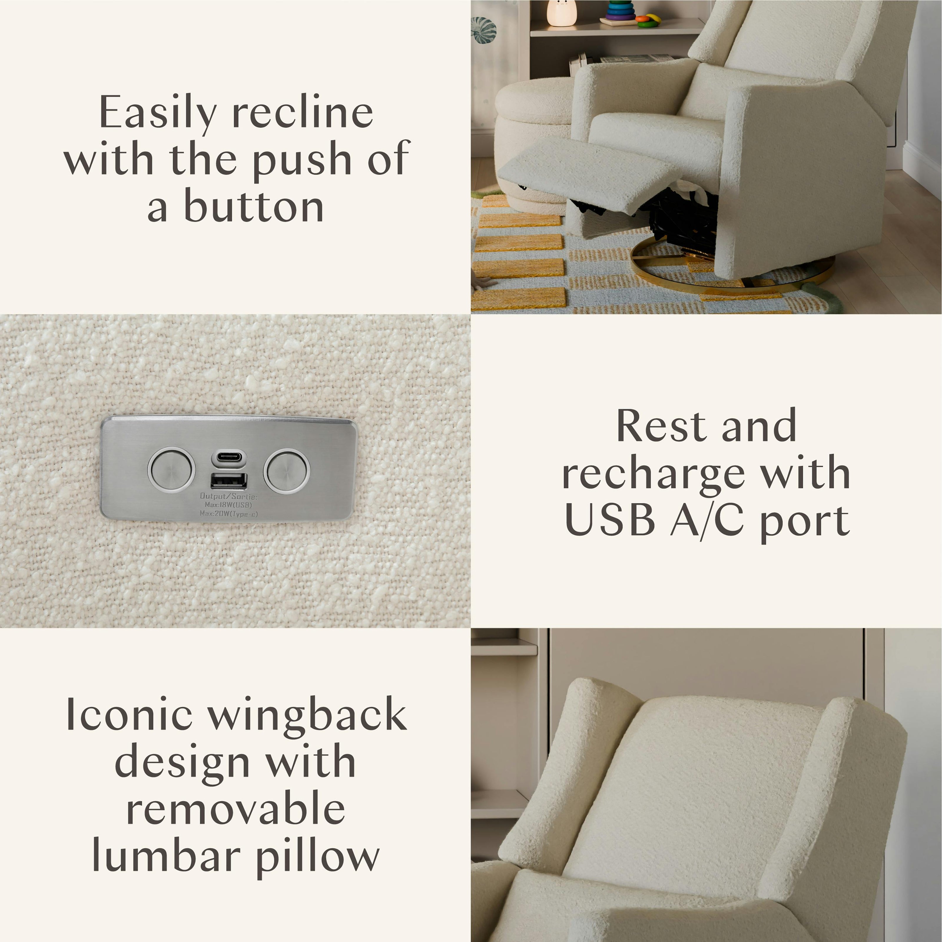 Kiwi Electronic Recliner and Swivel Glider with USB port