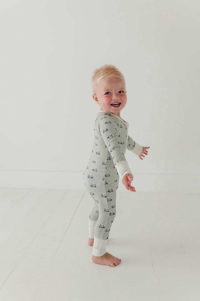 Baby Boy Long Sleeve Zip Romper in Golf Cart