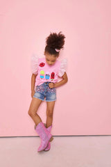 Crystal Frayed Hem Denim Short