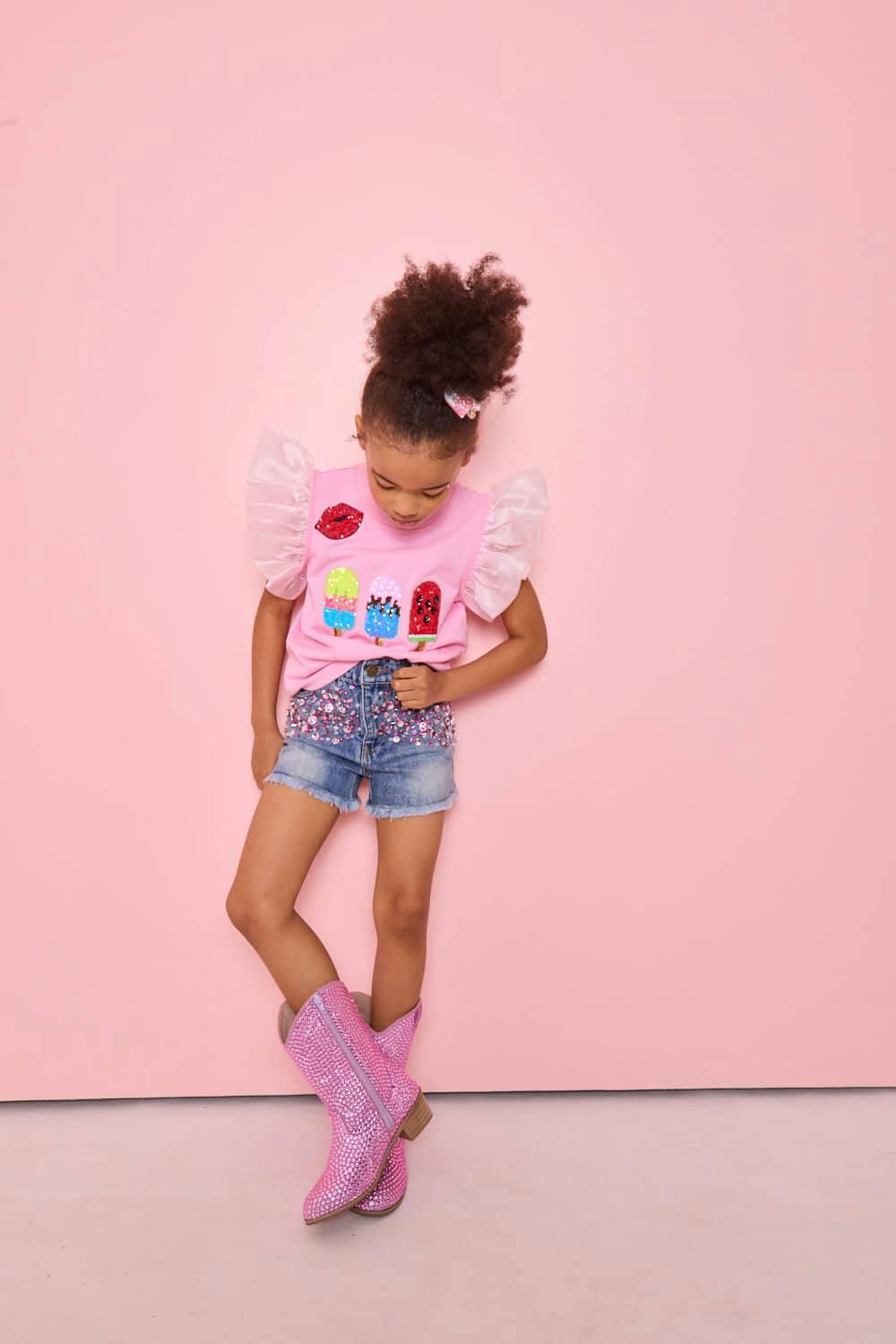 Crystal Frayed Hem Denim Short