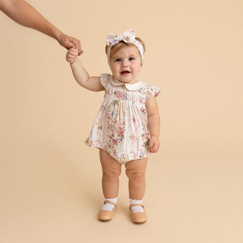 Janey Collared Smocked Ruffled Dress Bummie Set