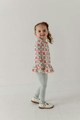 Girls Long Sleeve Peplum Set in Wavy Daisy Checkered