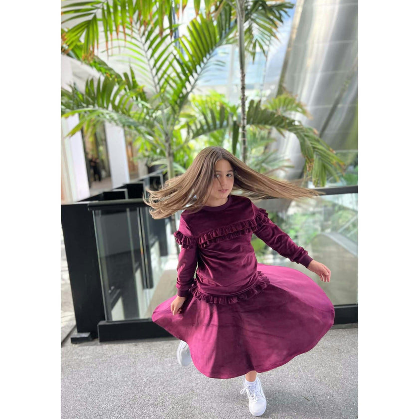 Velour Tired Ruffle A-Line Short Skirt
