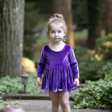 Long Sleeve Bubble Romper in Dark Purple Velvet
