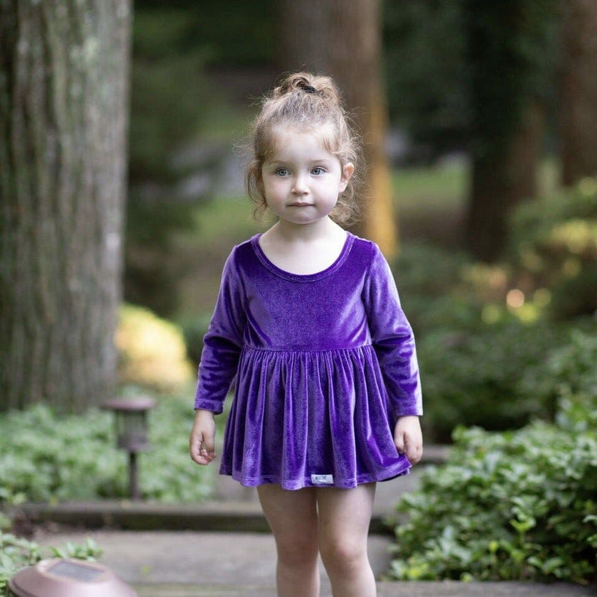 Long Sleeve Bubble Romper in Dark Purple Velvet
