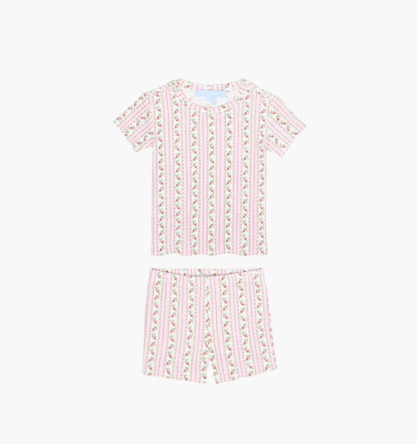 The Tiny Lou Pointelle PJ Set - Pink Floral Dot Stripe