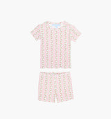 The Baby Lou Pointelle PJ Set - Floral Dot Stripe Pink