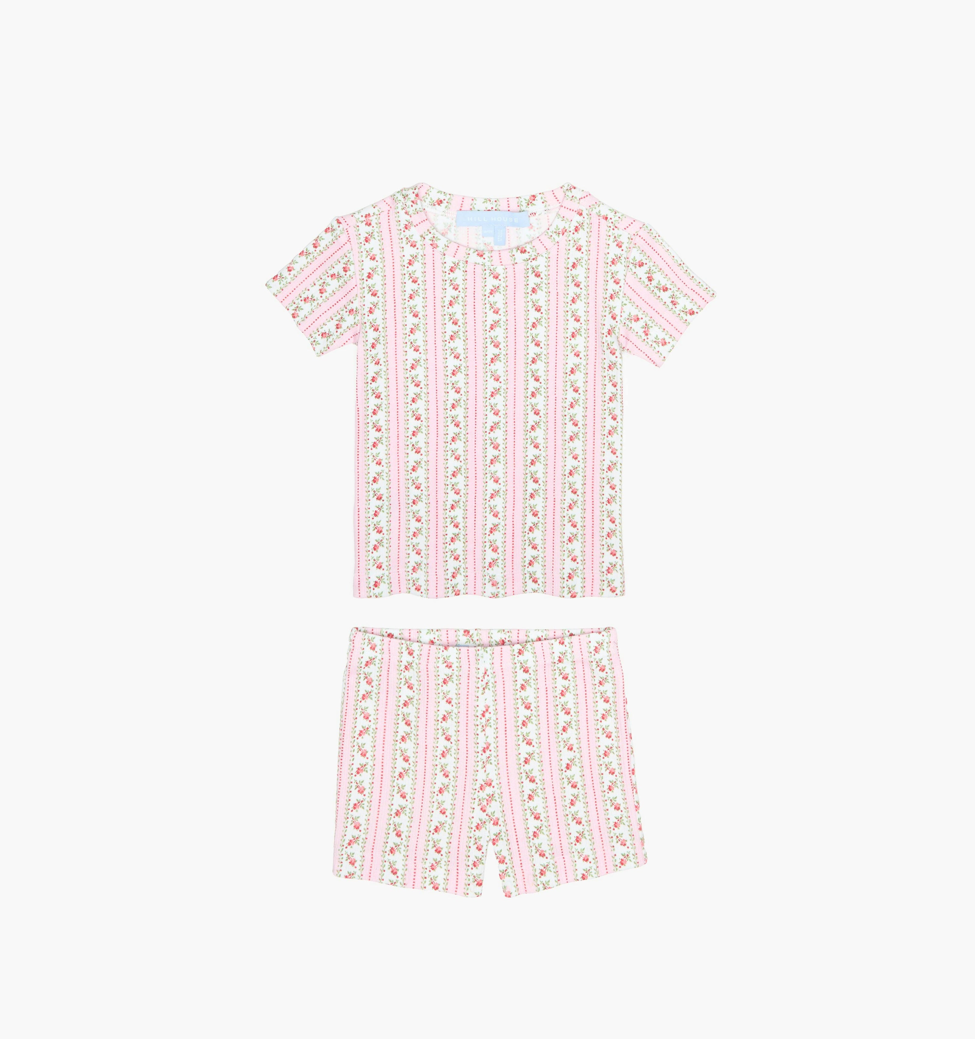 The Baby Lou Pointelle PJ Set - Floral Dot Stripe Pink