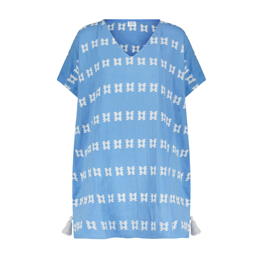 Capucine Mini Women's Caftan Sky White Embroidery, Sky Blue