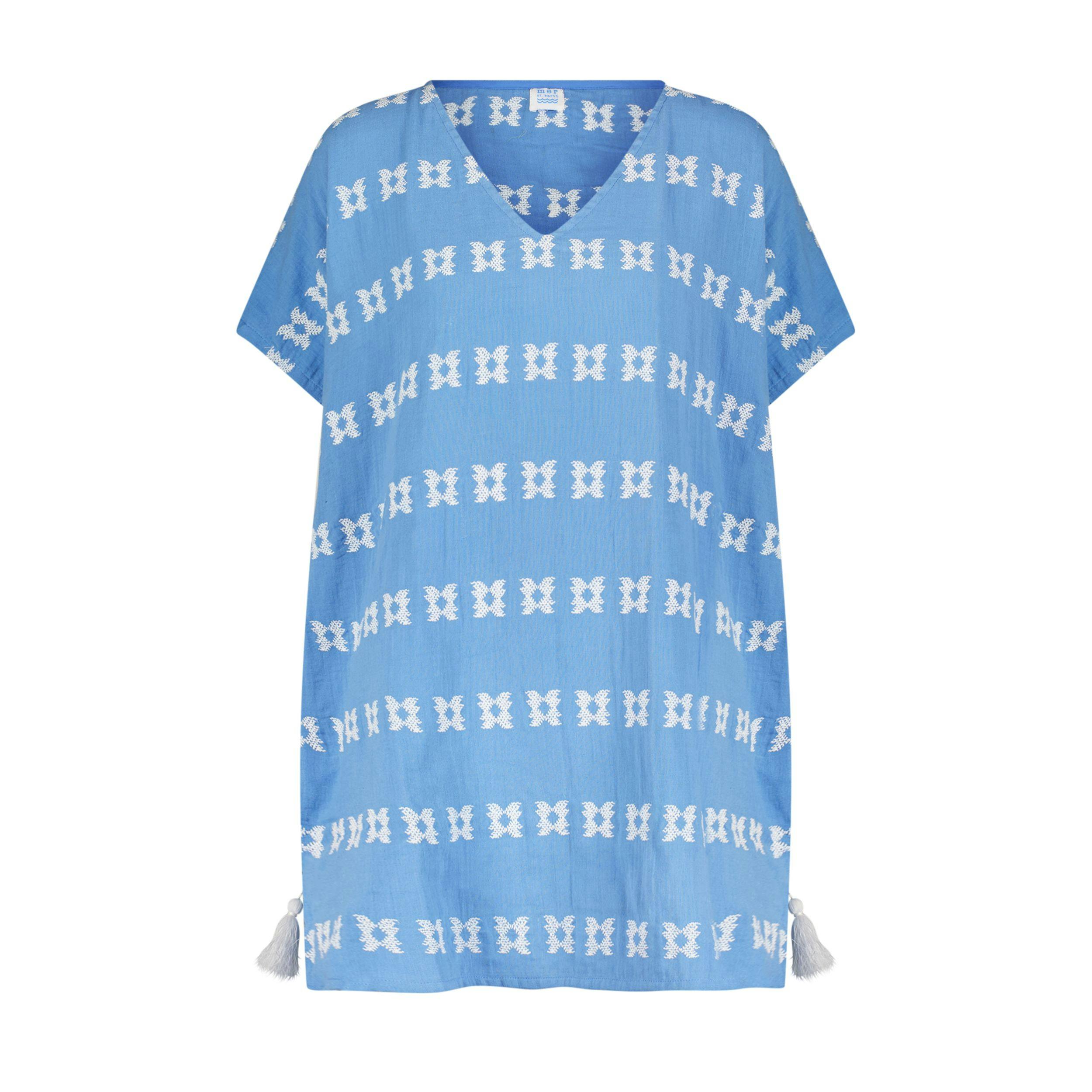 Capucine Mini Women's Caftan Sky White Embroidery, Sky Blue