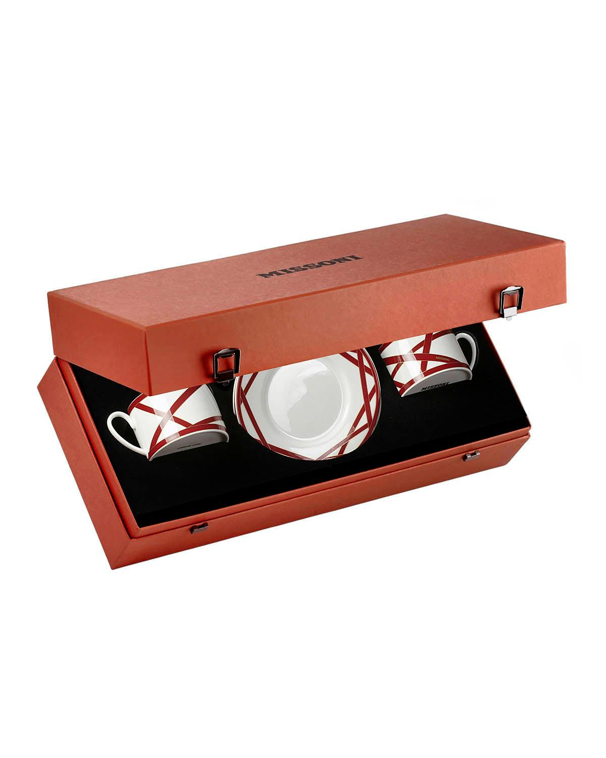 NASTRI BORDEAUX Luxury box Set 2 Pcs. Tea Cup & Saucer - Ø 8,5 X H 6 Cm Cap. 22 Cl. - S.15,5 Cm