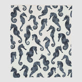 Cotton Sustainable Knit Throw Blanket | Coastal - Seahorse Watercolor