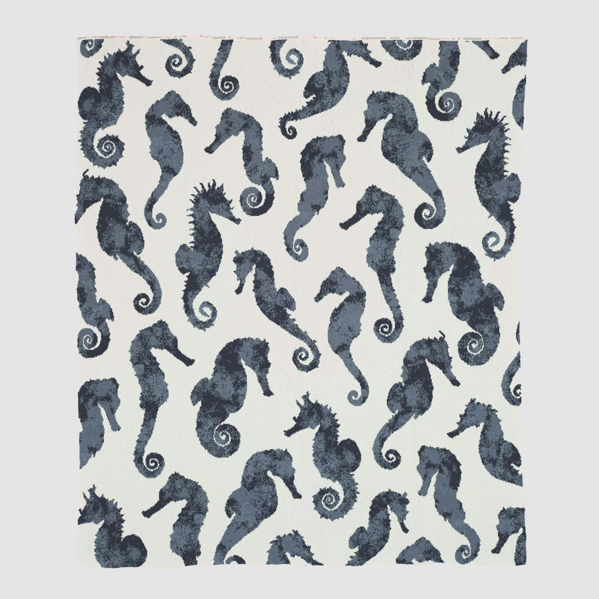 Cotton Sustainable Knit Throw Blanket | Coastal - Seahorse Watercolor