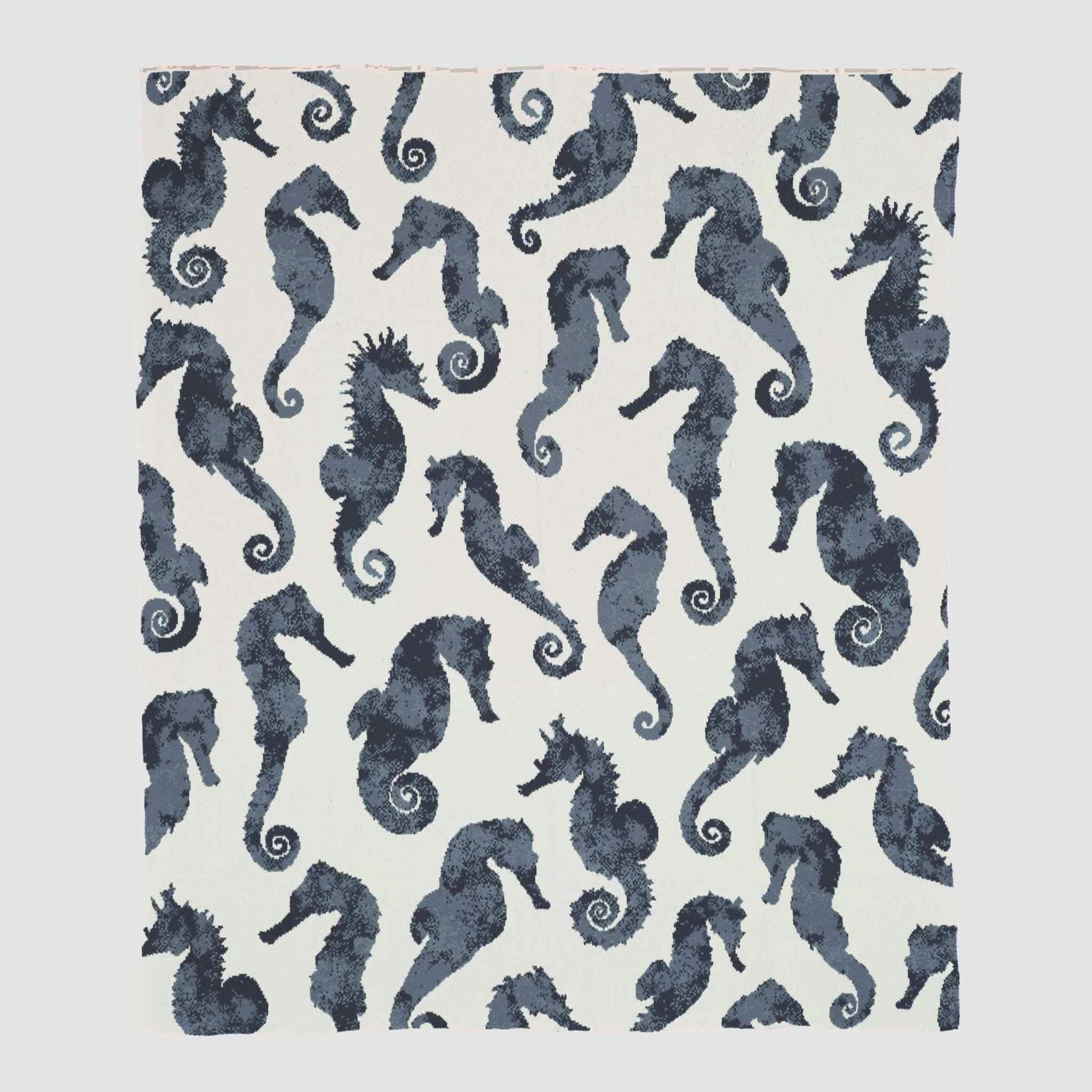 Cotton Sustainable Knit Throw Blanket | Coastal - Seahorse Watercolor