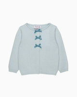 Baby Velvet Bow Cardigan in Pale Blue