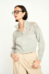 Klosters Pointelle Knit Half Zip in Feather