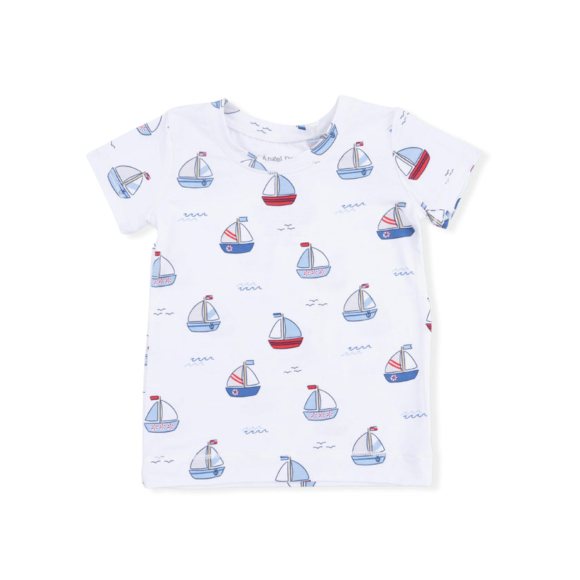 Bubbly Sailboats Blue - Short Sleeve Loungewear Set