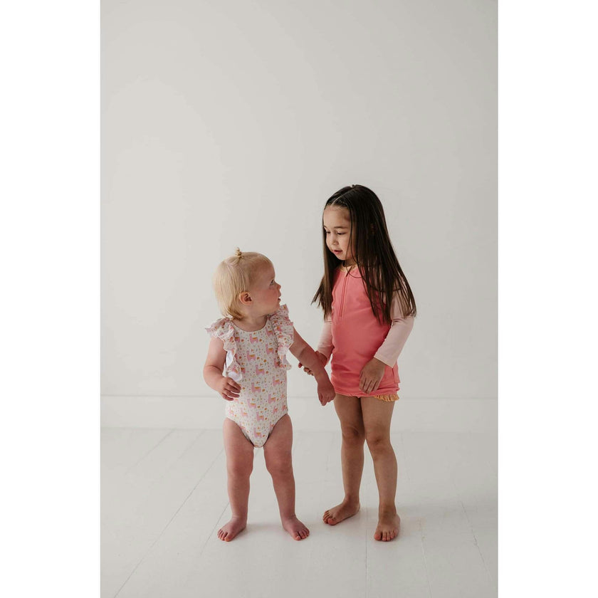 Girl's Zip Rash Guard Swimsuit