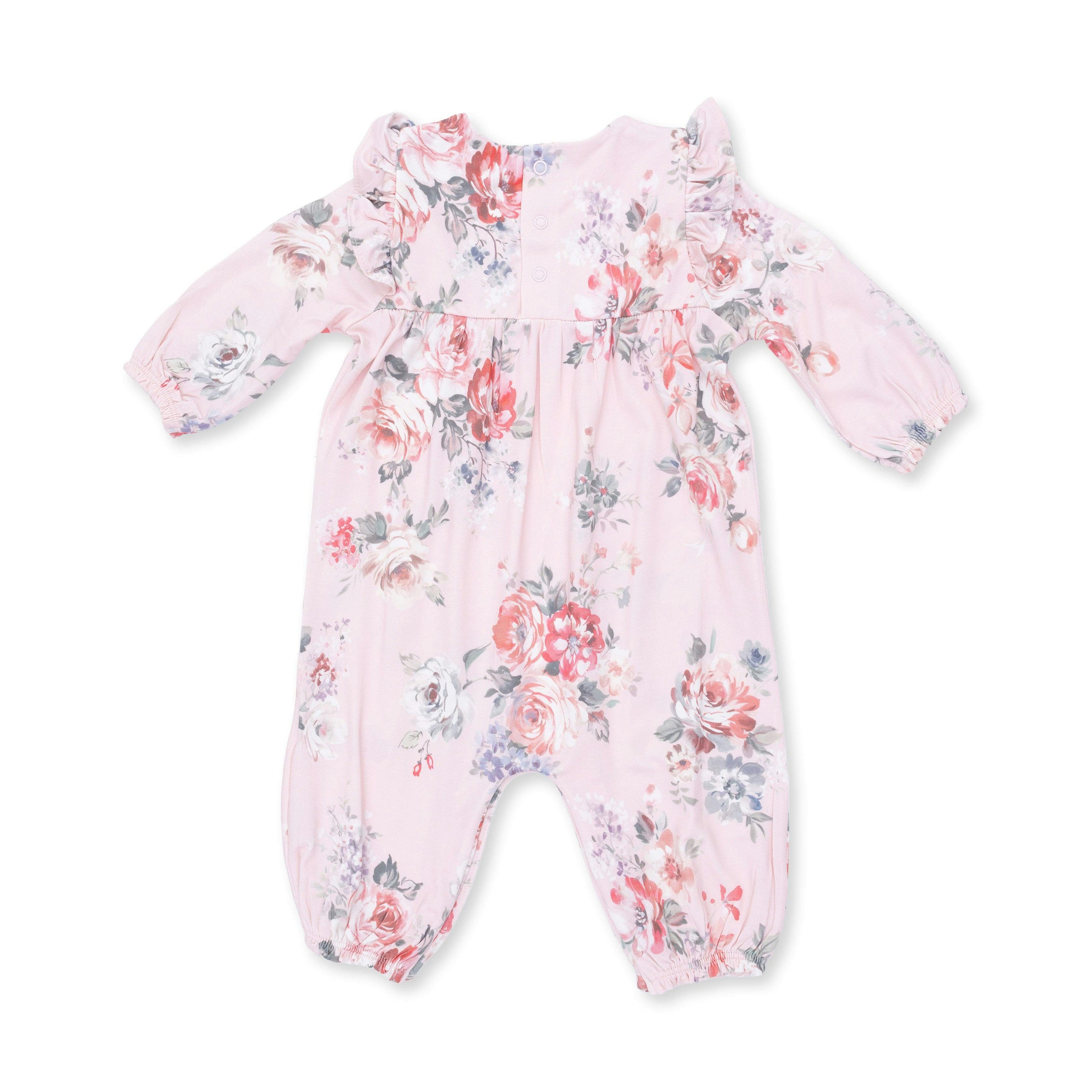Painterly Rose Bouquets - Ruffle Sleeve Snap Romper