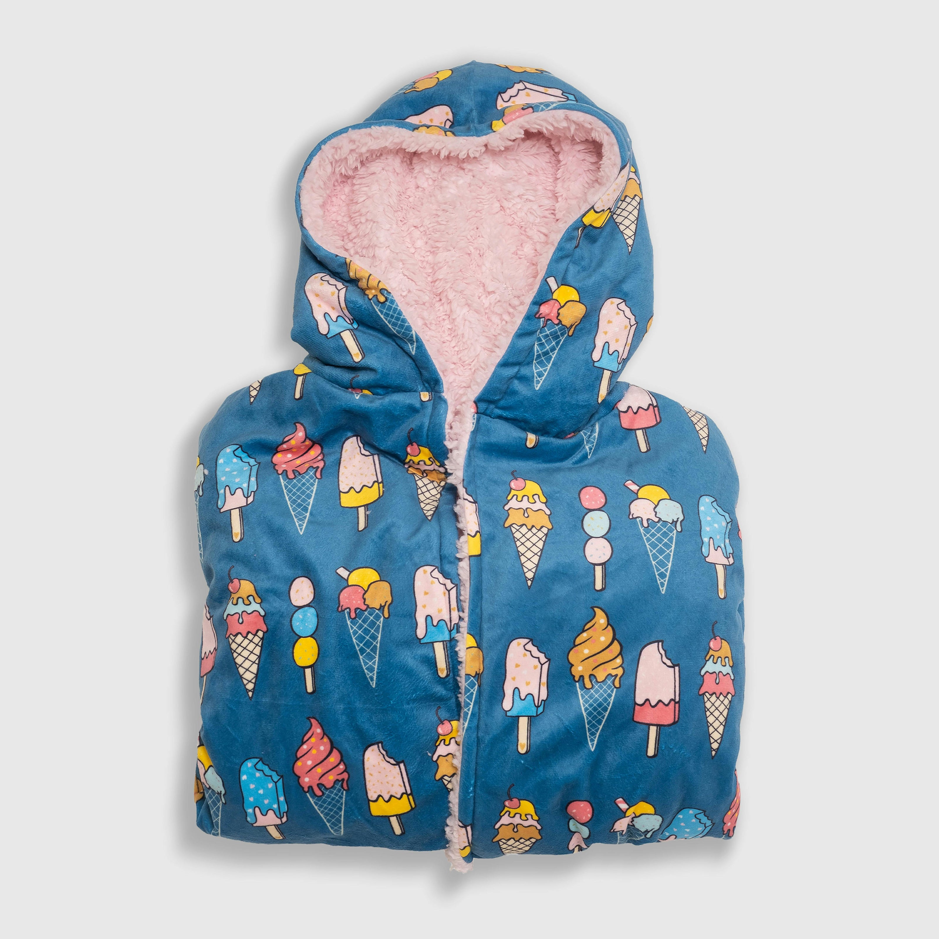 Cozy Switch Robe – Reversible Sherpa & Printed Mink Robe with Appliqué, Ice Cream