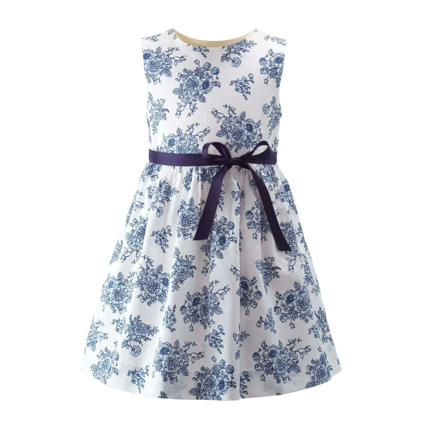 Floral Print Sash Tie Toile Dress