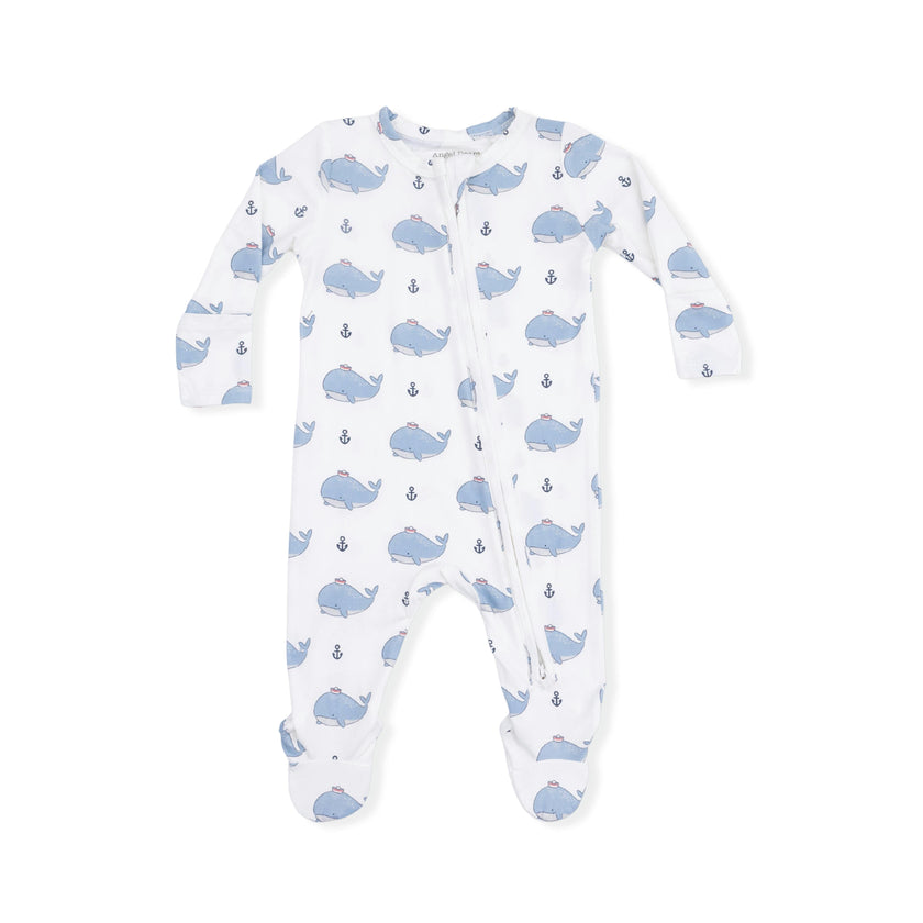 Bubbly Sailor Whales Blue - 2 Way Zipper Footie