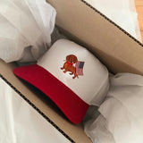 USA DACHSHUND Printed Patriotic Hat, White/Red
