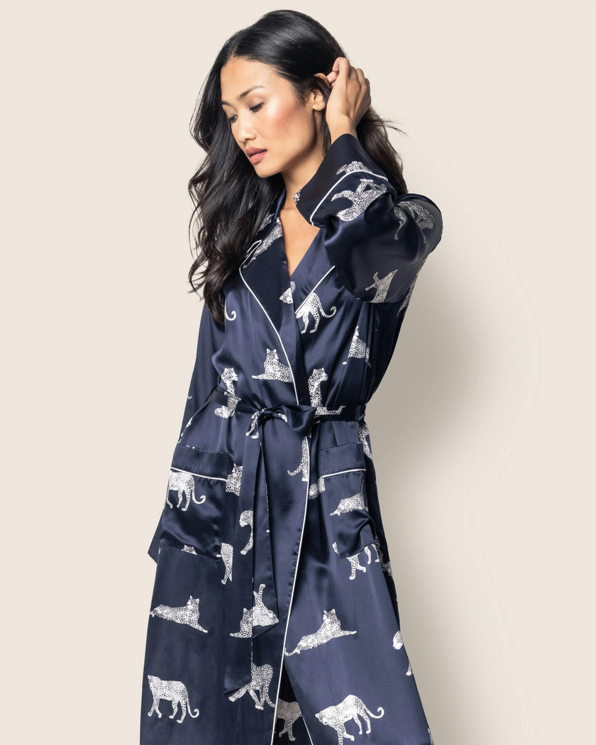 Women's Silk Long Robe in Panthère de Nuit