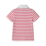 Boys Striped Polo Shirt | T-Rex Heart - Red & White