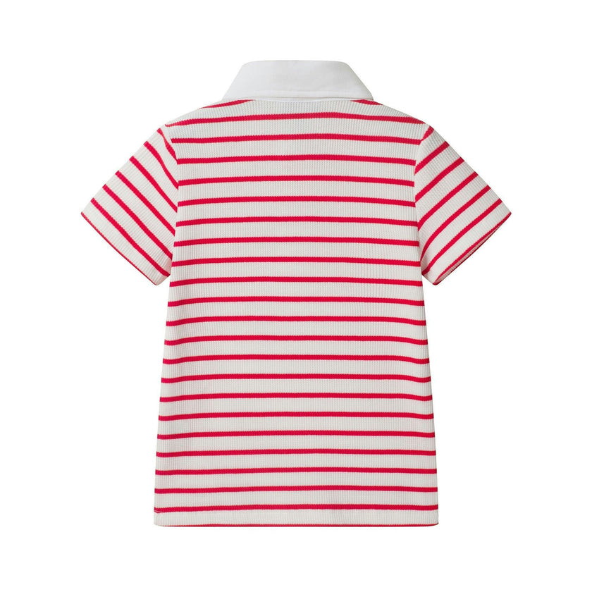 Boys Striped Polo Shirt | T-Rex Heart - Red & White