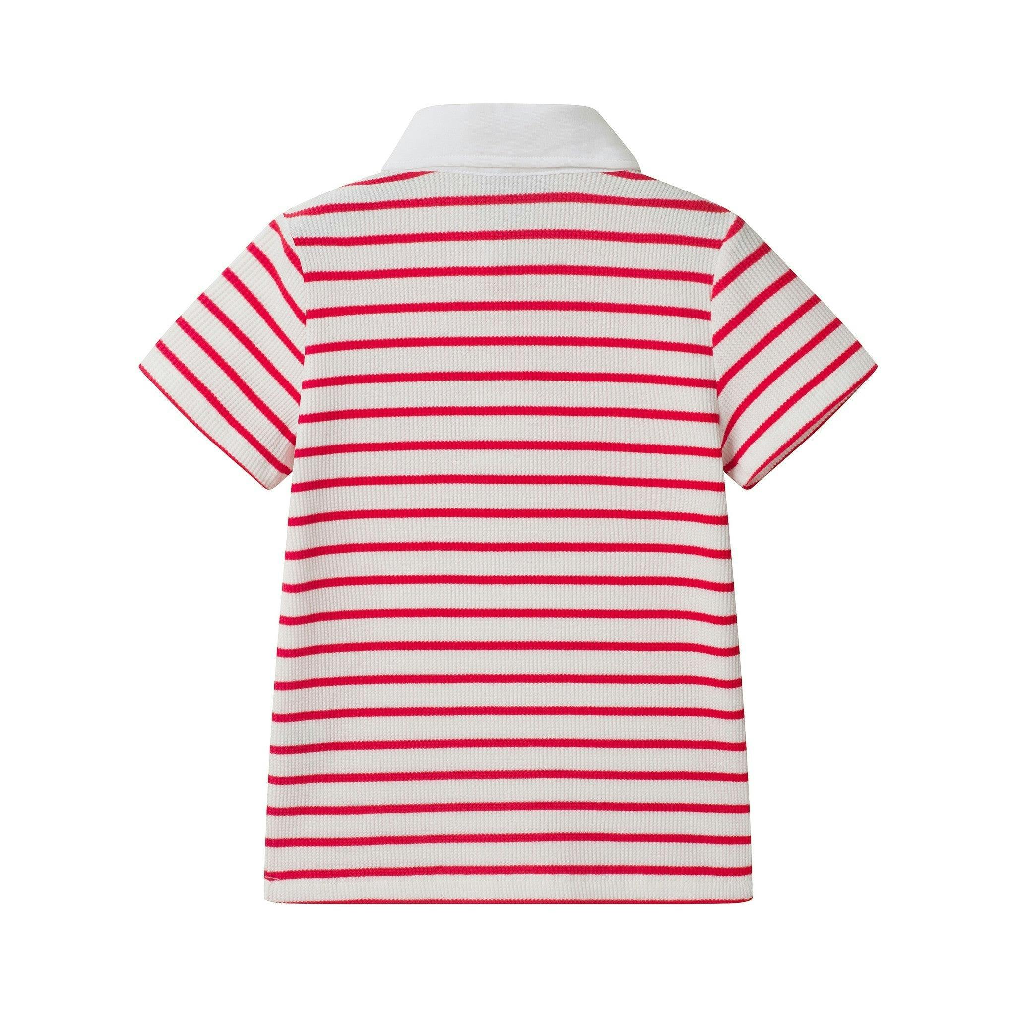 Boys Striped Polo Shirt | T-Rex Heart - Red & White