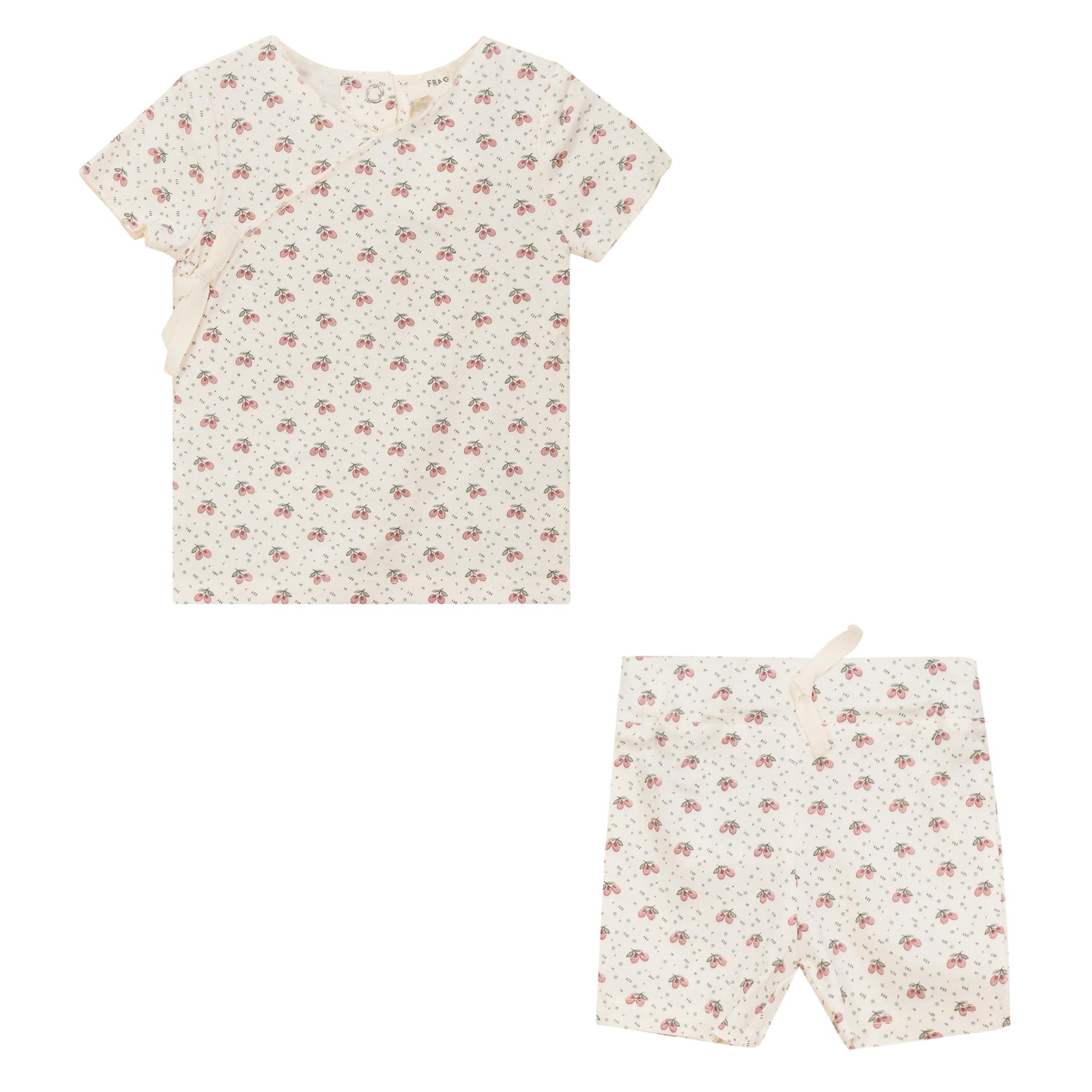 Fruit Print Ribbed Wrap Top and Shorts Two Piece Set
