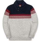 Organic Long Sleeve Striped Shawl Collar Sweater, Grey