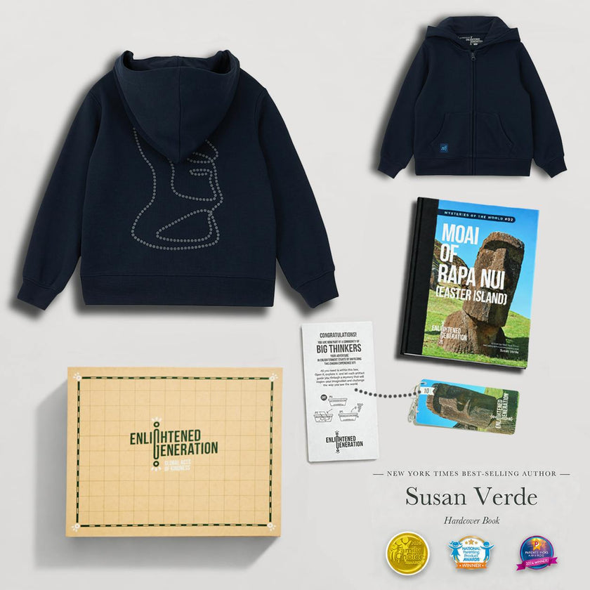 Moai Gift Box with Mystery Dot Kids Zip-Up Hoodie, Book, and Activities
