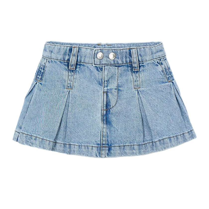 Blue Denim Pleated Skirt