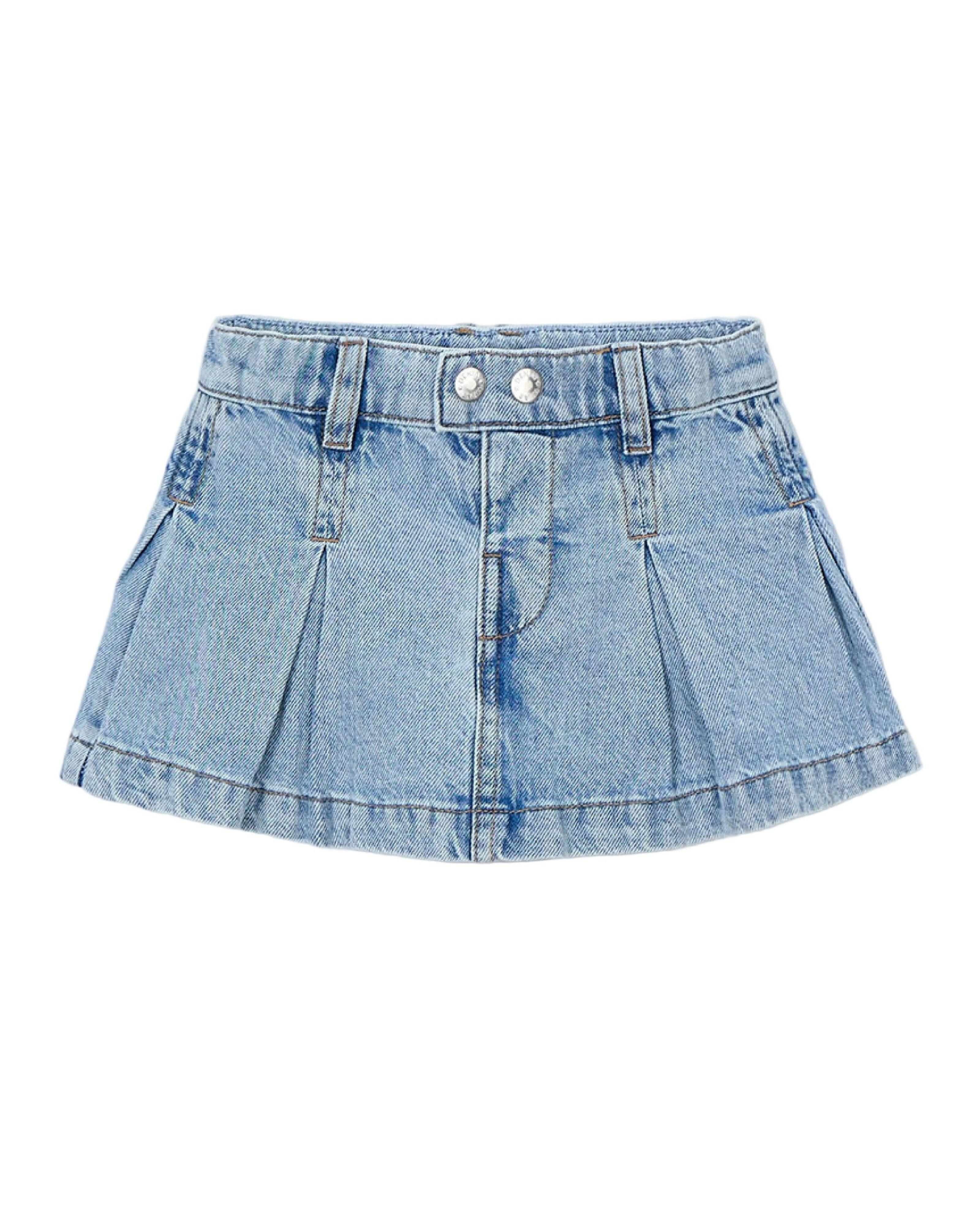 Blue Denim Pleated Skirt