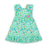 Printed Linen-Look Dress With Flower