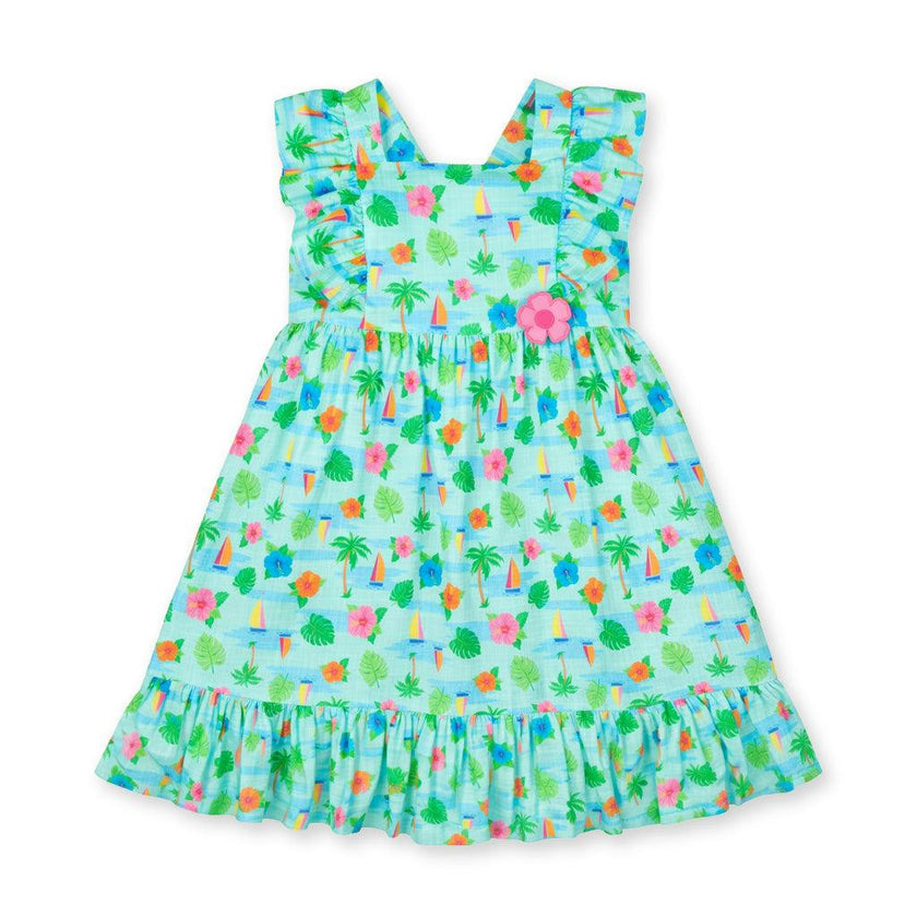 Printed Linen-Look Dress With Flower