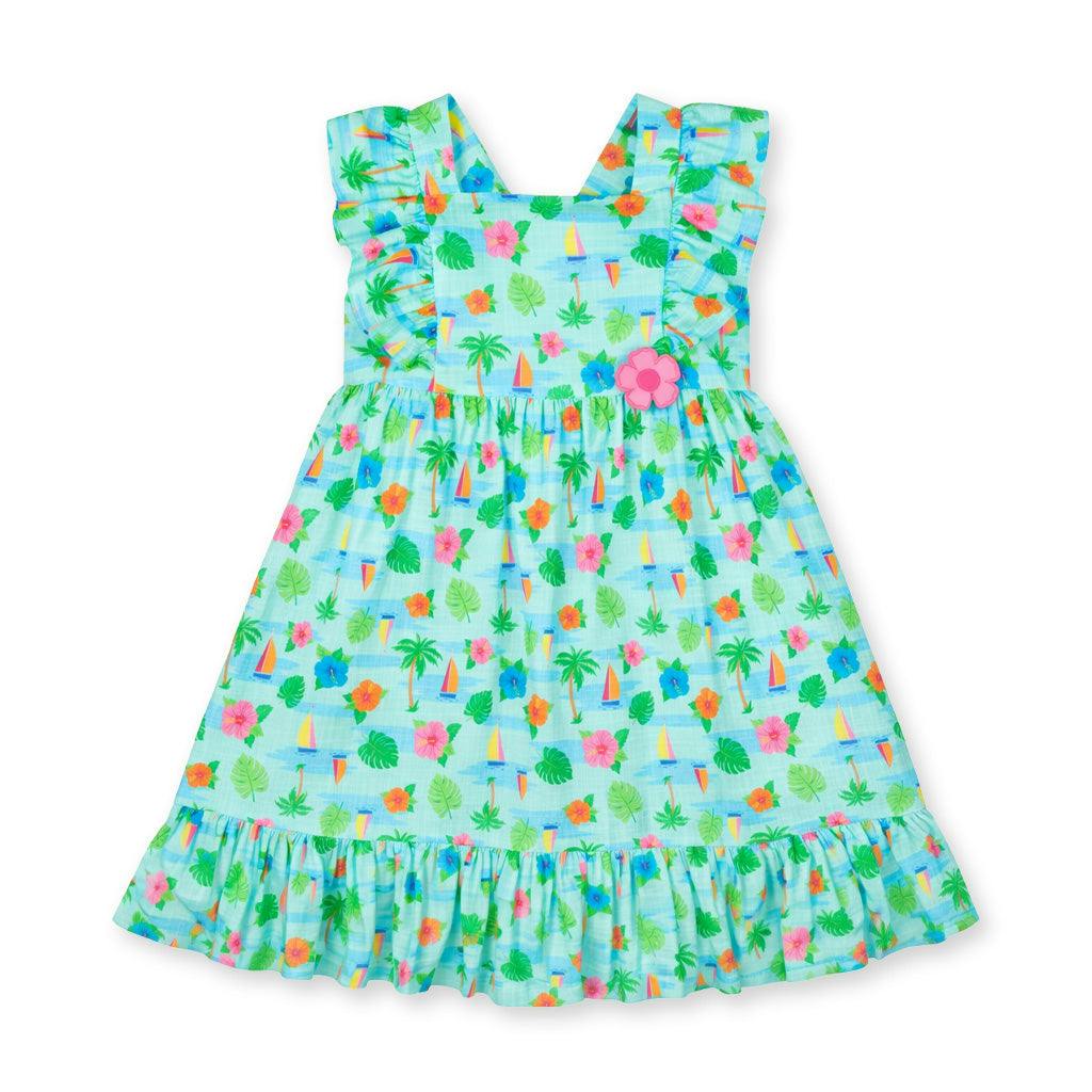 Printed Linen-Look Dress With Flower