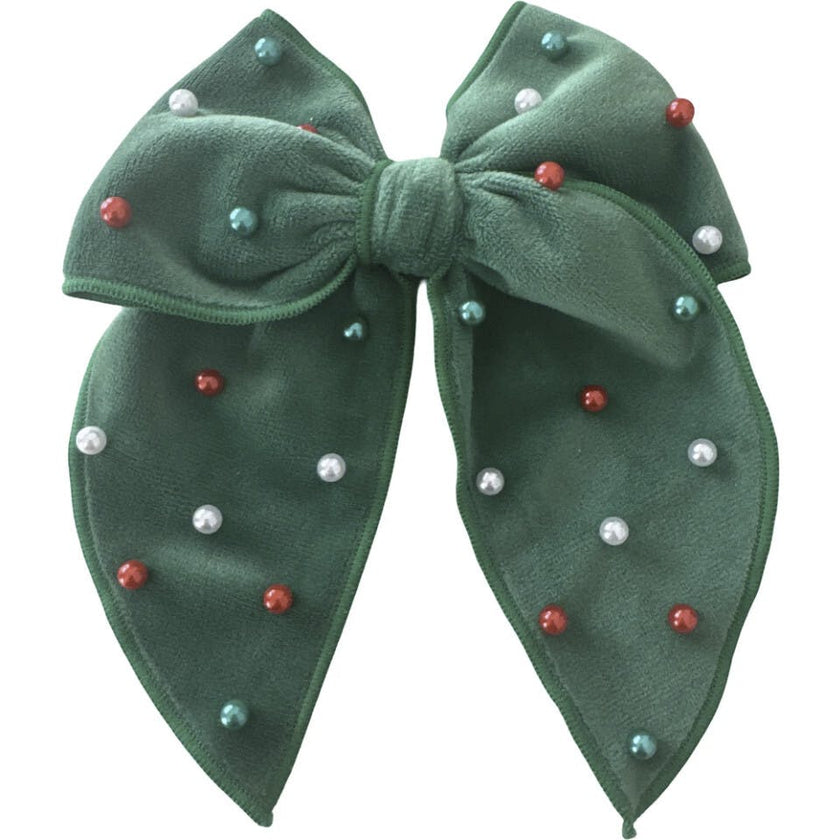 Green Holiday Pearls Camila Bow